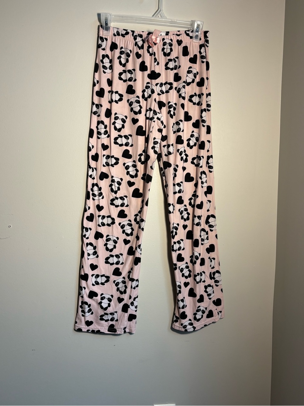 Pink Panda & Hearts Lounge Pajama Pants w/ Satin Bow (Medium)